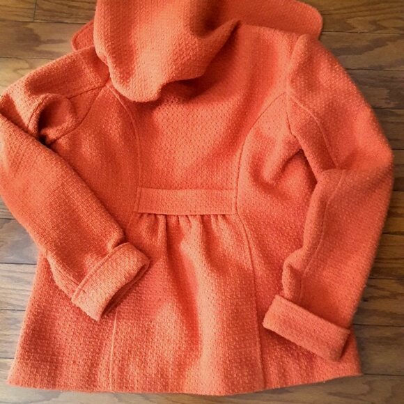 Tulle Anthropologie Burnt Orange Hooded Peacoat Women's Weave Medium - Picture 2 of 6